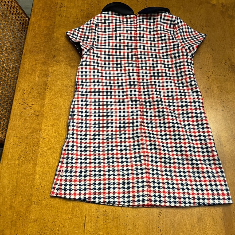 FLORENCE EISEMAN Girl's Houndstooth Collared Dress Velvet Trim 7 navy white blue - Picture 3 of 4